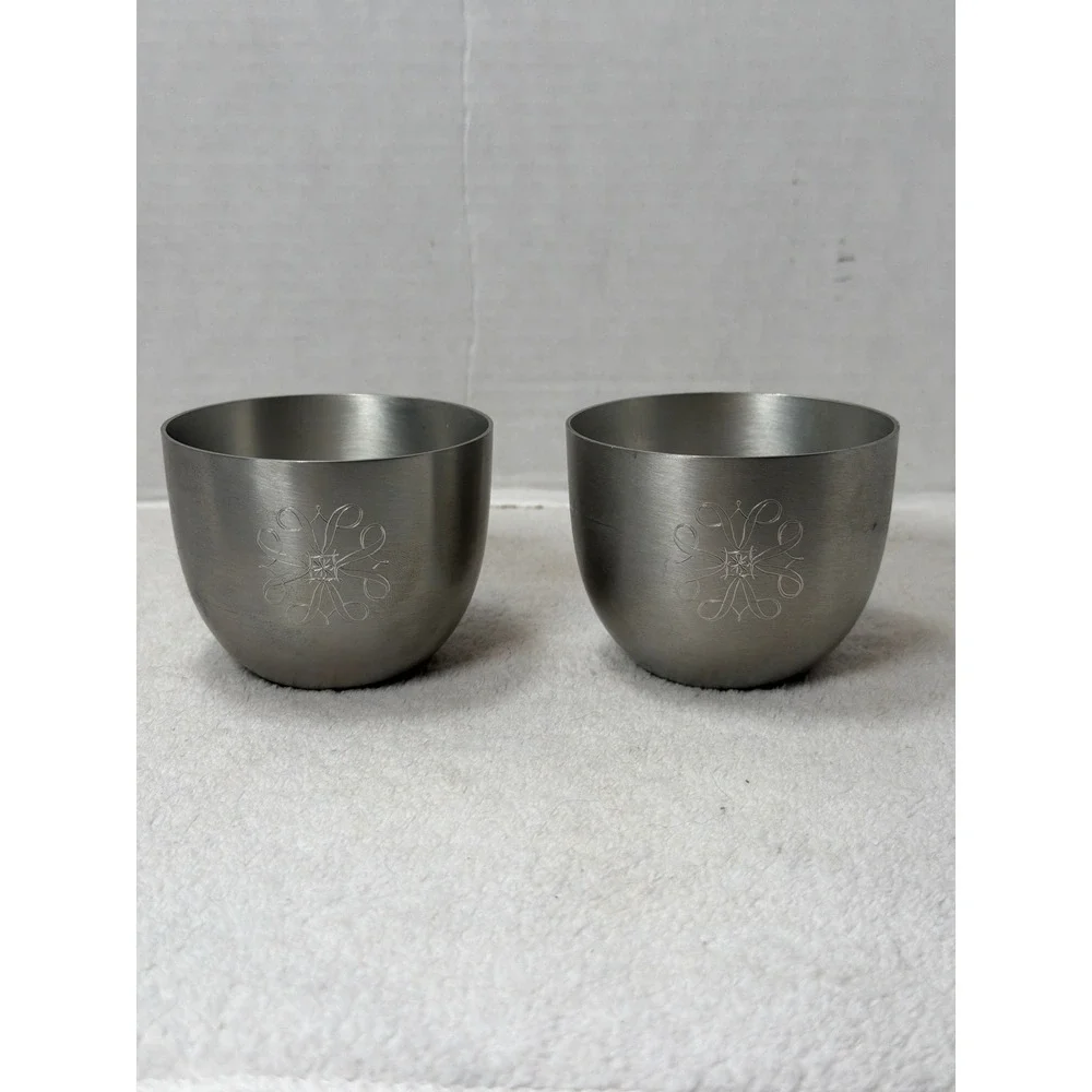 VTG Kirk Pewter by Hanle Jefferson Cup Silver Engraved Medallion Set of 2